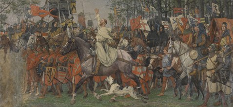 The Victorious Return of Bruges Citizens from the Battle of the Golden Spurs, 1893-1900. Creator: Albrecht De Vriendt.