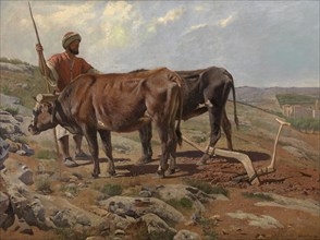 Plough Oxes with Fellah, 1877. Creator: Charles Verlat.