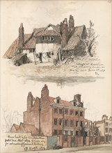 Leaf from a sketchbook with drawings of old houses at Lewisham and Greenwich, 1871 and 1874. Creator: Sir John Gilbert.