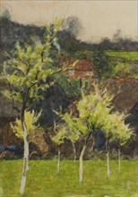 A hillside landscape with trees and a house, late 19th century or first half of 20th century. Creator: Agnes Mary Webster.