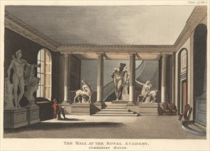 The Hall at the Royal Academy, Sommerset House, 1 May 1810. Creator: Thomas Hosmer Shepherd.