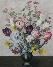 Flowers in a Black Vase, c1940. Creator: Evelyn Ince.