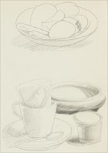 Still life study of a bowl of fruit and crockery, c1900-1940. Creator: Francis Ernest Jackson.