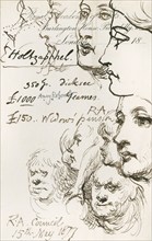 Sketches and notes made at a Royal Academy Council meeting, 15 May, 1877. Creator: Sir John Gilbert.