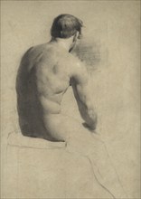 Life study of a seated male nude viewed from the back, 1840s or 50s. Creator: William Quiller Orchardson.