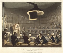 Drawing from Life at the Royal Academy, Somerset House, 1 January, 1808. Creators: Thomas Rowlandson, Augustus Charles Pugin.