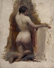 Kneeling female nude viewed from the back, (c1850?). Creator: Unknown.