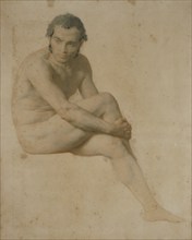 Seated male nude, probably 1850s. Creator: William Mulready.