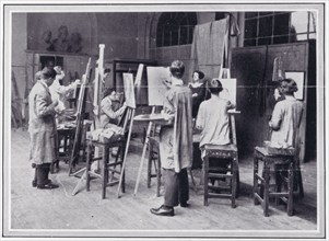 Photo from 'The Sphere' of a group of students painting the head and shoulders of a female..., c1925 Creator: Unknown.