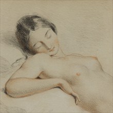 Half-length sketch of a reclining female nude, c1830-1870. Creator: Edmund Thomas Parris.