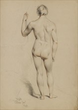 Standing male nude viewed from the back, January, 1848. Creator: Edmund Thomas Parris.