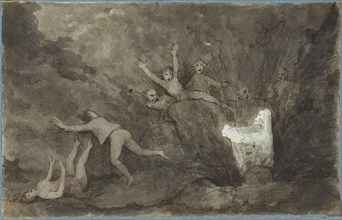 A ghost appearing to a group of figures, c1750s. Creator: George Dance.