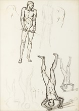 Drawings of standing male figures, for the Albert Hall frieze, by 1871. Creator: Henry Hugh Armstead.