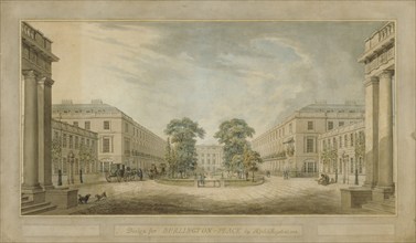 Design for 'Burlington Place', Burlington House site redevelopment, Piccadilly, Westminster..., 1808 Creators: Humphry Repton, John Adey Repton.