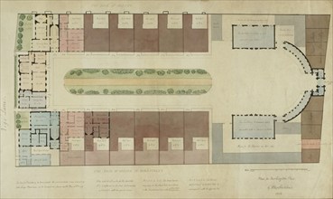 Design for 'Burlington Place', Burlington House site redevelopment, Piccadilly, Westminster..., 1808 Creators: Humphry Repton, John Adey Repton.