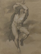 Male nude, after a figure from Michelangelo's 'Last Judgement', 1772. Creator: James Nevay.