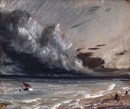 Seascape Study: Boat and Stormy Sky, 20 July 1828. Creator: John Constable.