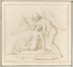 Cupid waking Psyche by piercing her with an arrow, c1820s. Creator: John Gibson.