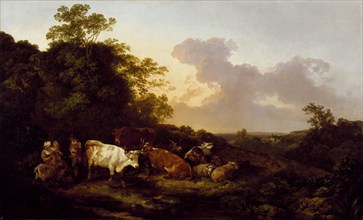 Landscape with cattle and figures, a storm coming on, 1781. Creator: Philip James de Loutherbourg.