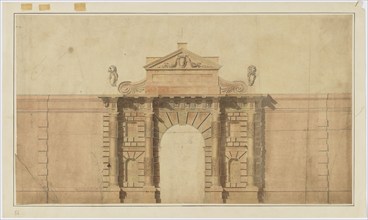 Survey drawing of great gate, Burlington House, Piccadilly, Westminster, London: elevation..., c1812 Creator: Samuel Ware.