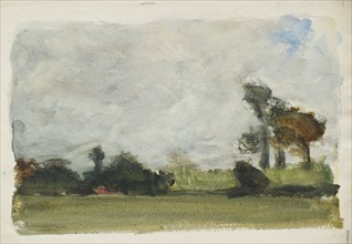 Landscape with trees and cloudy sky, possibly late 1880s. Creator: George Clausen.