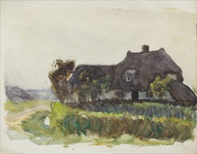 Study of a thatched cottage beside a lane, c1875-1944. Creator: George Clausen.