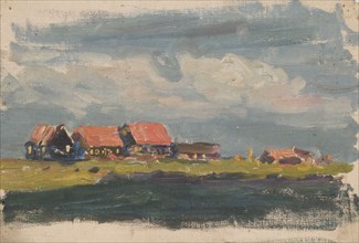 Study of Dutch red-roofed houses beside water, mid-late 1870s. Creator: George Clausen.