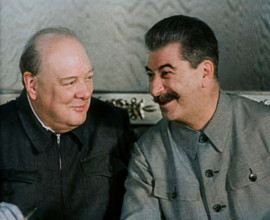 Winston Churchill and Joseph Stalin at a Meeting, 1942. Creator: British Pathe Ltd.