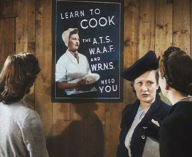 An Information Film Showing Women Looking at a Recruitment Poster for Female Army Cooks, 1942. Creator: British Pathe Ltd.