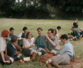 A Large Group of Hikers Having Drinks in a Field, 1931. Creator: British Pathe Ltd.