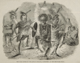 The War Dance of the Ioway Indians, exhibiting at the Egyptian Hall, 1844. Creator: Unknown.