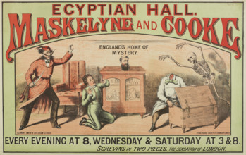 Egyptian Hall - Maskelyne and Cooke - England's Home of Mystery, Screvins in Two Pieces, 1880.  Creator: Unknown.