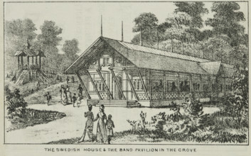 The Swedish House and the Band Pavilion in the Grove at Alexandra Palace , 19th century. Creator: Unknown.