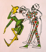 Pinocchio with Harlequin and Pulcinella, 1911. Creator: Attilio Mussino.