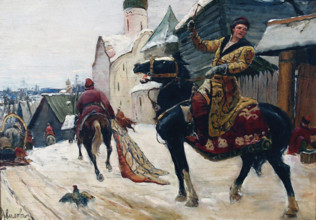 Oprichniks in Novgorod, early 20th century. Creator: Mikhail Ivanovich Avilov.