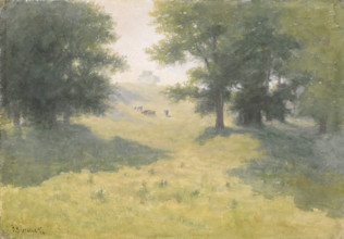 Landscape with Cows and Hillside, 1892. Creator: Richard Gruelle.