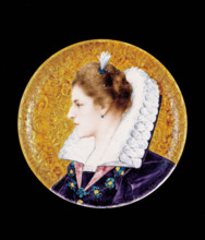 Plate with portrait of a French Renaissance Lady, about 1880. Creators: Joseph Théodore Deck, Raphael Collin.