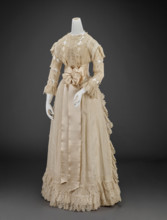 Wedding Dress (Skirt, Bodice, Petticoat, Two Sleeves, Two Mitts, Sash, Bow, Waist Piece), 1898. Creator: Unknown.