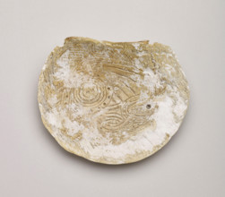 Shell gorget with incised rattlesnake design, 1200-1500. Creator: Unknown.