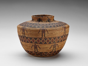 Container with human figures and 'rattlesnake' design, 1870-1910. Creator: Unknown.