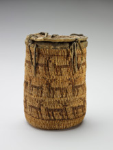 Lidded container with deer ('Sally bag'), 1875-1900. Creator: Unknown.