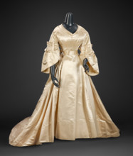 Wedding Dress (Skirt, Bodice, Peplum, Pair of Gloves), about 1870. Creator: Unknown.