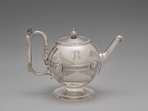 Teapot for the Medallion pattern tea and coffee service, 1864-1867. Creators: George Wilkinson, Gorham Manufacturing Company, J.E. Caldwell & Co.