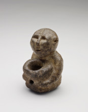 Human effigy pipe bowl, 1000 BCE-1500 CE. Creator: Unknown.