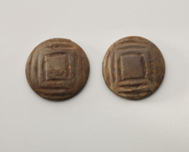 Pair of gaming disks with square design, 1200-1400. Creator: Unknown.