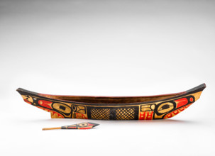 Model canoe with paddle, 1850-1886. Creator: Unknown.