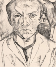 Frontal Self-Portrait with House Gable in Background (Selbstbildnis von vorn, im Hintergrund...,1918 Creator: Max Beckmann.