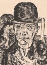 Self-Portrait in Bowler Hat (Selbstbildnis mit steifem Hut), 1921. Creator: Max Beckmann.