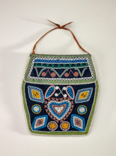 Hexagonal Beaded Pouch With Heart Design, 1870-1910. Creator: Unknown.