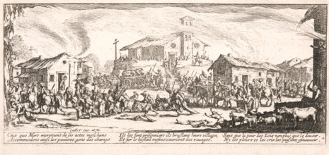 Pillage et incendie d'un village (Looting and Burning a Village), 1633. Creator: Jacques Callot.